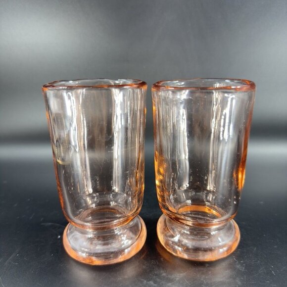 1950s Peachy Pink Tumbler Drinking Glasses Set 2 Thick Heavy Glass Cups Mugs VTG - Picture 10 of 15